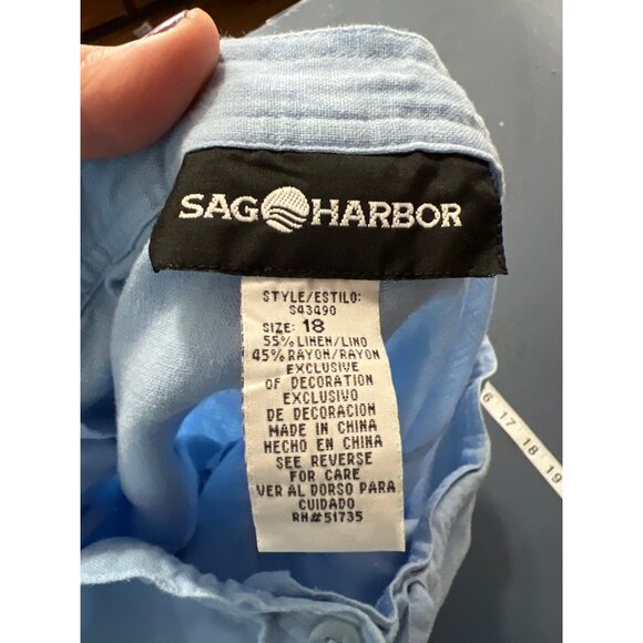 Sag Harbor Light Blue Embroidered Linen Blend Capri Pants‎ Sz 18 Lagenlook Beach - Picture 8 of 13